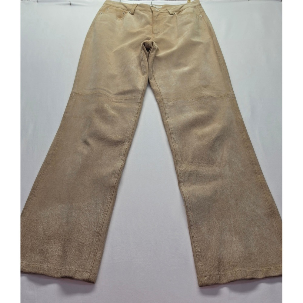 Tommy Hilfiger Tan 100% Leather Straight Leg Pants Womens 8 Beige Neutral